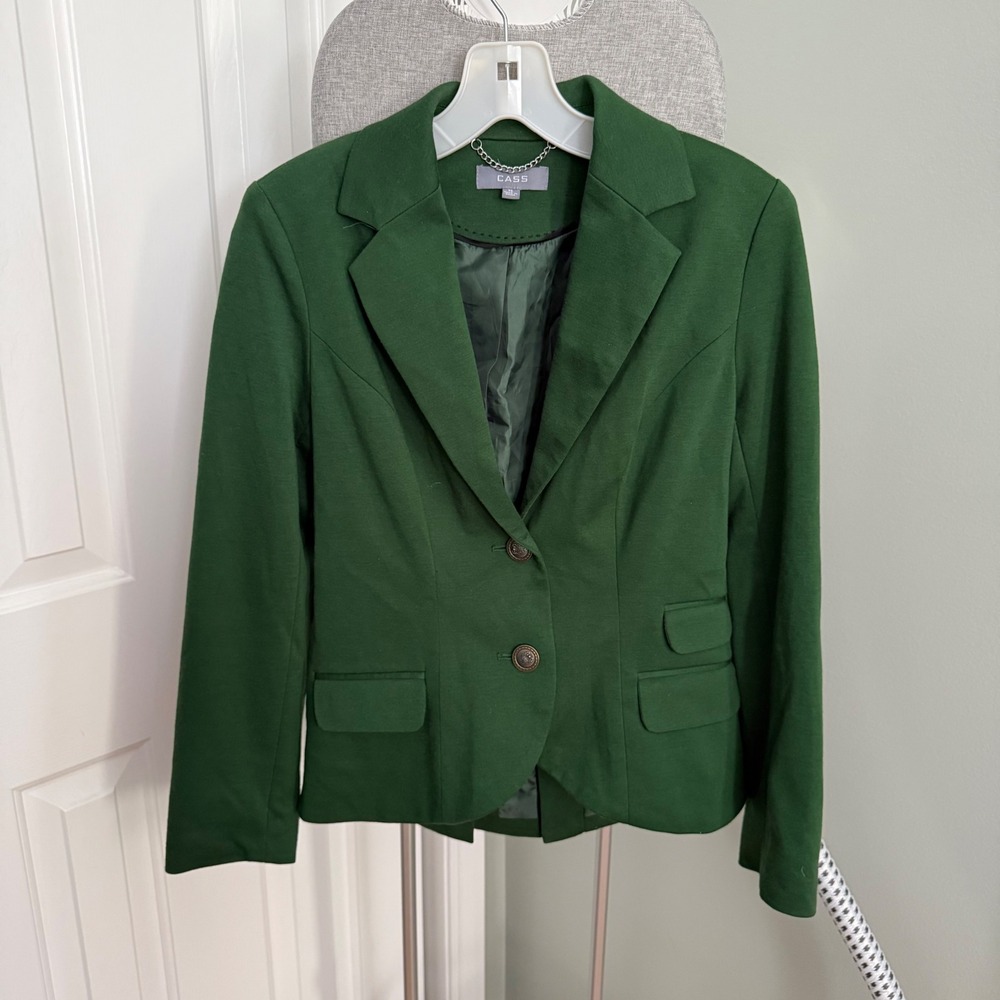 CASS Green Blazer XS Red Elbow Patch Equestrian Preppy Riding Jacket
